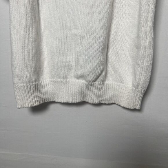 Izod Vintage White Short Sleeve Sweater Cottagecore Preppy Embroidered Knit Sz L - Picture 6 of 8